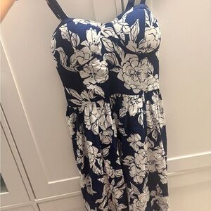 Navy Blue Floral Dress with Adjustable Strap